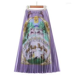 Skirts SELLING Miyake European And American Vintage Cartoon Print Pleated Skirt Wais IN STOCK