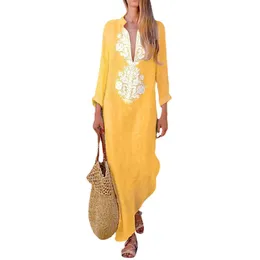 Women Boho Long Maxi Dress Lady Even Letnia plaża Sundress Women V Neck Long Dress