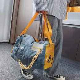 Duffelväskor Fashion Denim Travel Bag Women/Men Hand Bagage Case Duffle Weekend Man/Female Gym Shoulder
