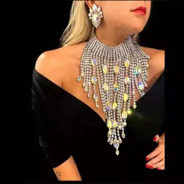 Colares nova moda cristal jóias de noiva para mulheres luxo strass borla gargantilha gota de água corrente colares exagerados