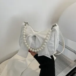 Riñoneras con lazo, bolso de mano con perlas, bolso bordado con cremallera a la moda, bandolera de verano para mujer, estampado de tela suave a la moda 230520