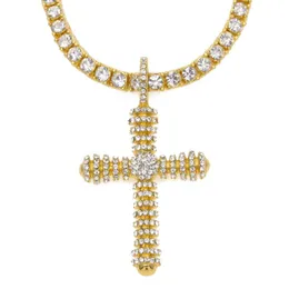 Collane con ciondolo Iced Out Gold Tone Croce Cristo Gesù Collana Link Rolo Chain Heavy Jewelry Gift For Men Women