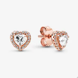 Brincos de ouro rosa 18K com coração elevado para Pandora Brinco de casamento de prata esterlina 925 Set designer de joias para mulheres Brinco de diamante de cristal com caixa original