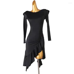 Stage Wear LQ257 Long Sleeve Lotus Female Latin Dance Dress For Women Adult Mesh Ballroom Peformance Dancewear