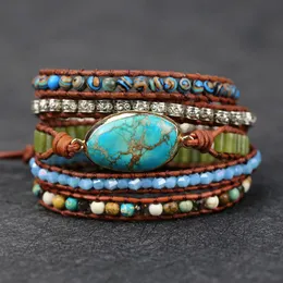 Bangle 2021 unika blandade naturliga stenar charm 5 trådar wrap armband för kvinnor och män handgjorda boho smycken gåva droppe frakt