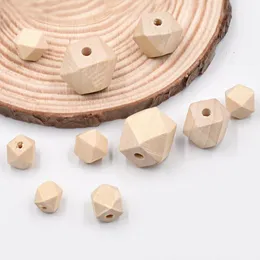 Pärlor Annat polygonform naturligt trä 10mm 12mm 14mm 16mm 20mm 25mm 30mm Loose Woodcraft för DIY Crafts Handcraft smycken som gör andra