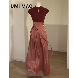 Dwuczęściowa sukienka Umi Mao w chińskim stylu pół rękawów