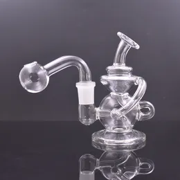 1st Hookahs Glass Bong Recycler Dab Rig Rökning Vattenrör Rök Bongs Tornado Cyclone Recyclers 4,8 tum 14 mm fog med manlig glasoljebrännare rör och glidskål