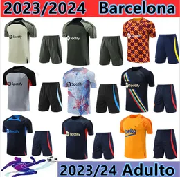 23/24 바르셀로나 Ansu Fati 트랙 슈트 Camisetas de Football 2023-2024 Lewandowski Gavi 짧은 슬리브 트랙 슈트 남자와 Barca 정장 성인 훈련복