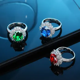 NEUER Ring aus 100 % 925er Sterlingsilber, Rot, Blau, Rosa, Grün, luxuriös, für Damen, Modeschmuck, originelle Geschenke
