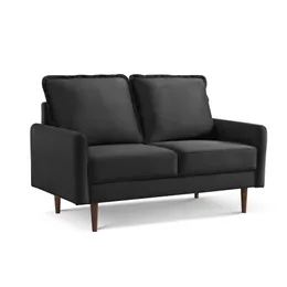 Sofá estofado de veludo, Loveseat artesanal de meados do século, apoio de braço quadrado, sofá para sala de estar, quarto, escritório - 57,1 polegadas - preto - SS2860V-BK2S