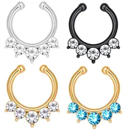 Nose Clips Rings Studs Hoops for Women Non-Piercing Body Jewlery Crystal Round C Shape Copper Gold Color Wholesale 2023 New