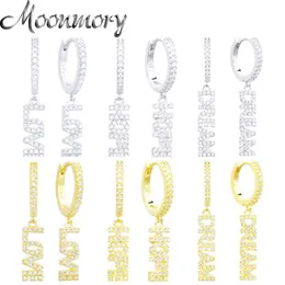 Huggie Moonmory 925 Sterling Silver HOPE DREAM LOVE Pendant Earrings For Women CZ Crystal Piercing Europe Pop Jewelry Christmas Gifts