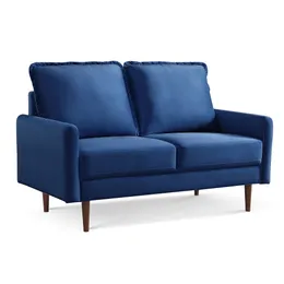 Klädda sammet soffa soffa, mitten av århundradet hantverk kärlek, spår fyrkantigt armstöd, soffa för vardagsrum, sovrum, kontor - 57,1 tum - blå - SS2860V -BU2S