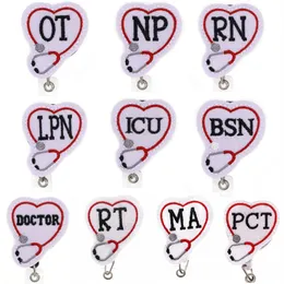 Portachiavi medico personalizzato Stetoscopio in feltro OT NP RN LPN ICU BSN DOCTOR RT MA PCT Bobina badge retrattile per accessori infermiera242l