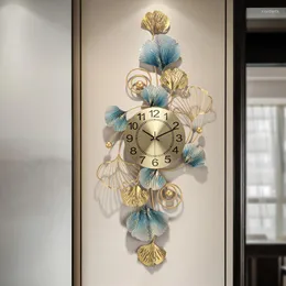 Orologi da parete Soggiorno Decorazione della casa di moda Orologio in metallo Foglia di ginkgo Orologio di grandi dimensioni Ciondolo per orologi al quarzo silenzioso