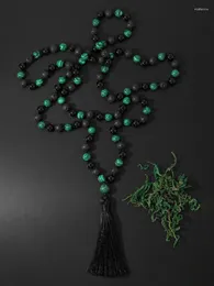 Colares pendentes oaiite 108 japa mala malha de 8 mm de pavão lava rocha longa colar de borla Mulheres homens yoga jóias de jóias de energia
