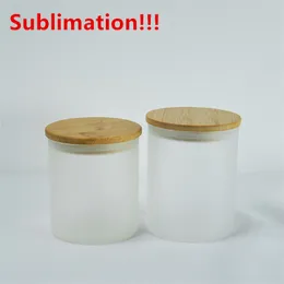 USA Warehouse 10oz Sublimation Blanks Glass Candle Jar Frosted Glass Beer Mugs för att göra ljus ljusbehållare med bambu lock