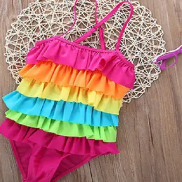 Baby Girls Rainbow One Piece Swim stewar Swimuit Piękna urocza sukienka bikini pływając na plaży noszenie kostiumy kąpielowe dla dziewcząt248g
