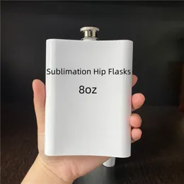 8oz Sublimation Hip Flasks Stainless Steel Flat Wine Jug Outdoor Travel Whiskey Flask Pot Heat Sublimate Coated White Wine Pot