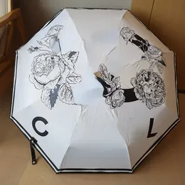 Moda markası cc katlanır şemsiye mektupları Camellias benzersiz otomatik UV koruması yazdırın