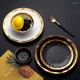 Plates Creative Golden Stroke Dessert Plate Nordic Vintage Matte Ceramic Dinner Fruit Salad Bowl El Serving Tray Kitchenware