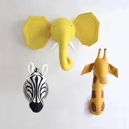 모바일 Zebra elephan giraffe 3d 동물 머리 벽 마운트 어린이 박제 장난감 아이 방 집 장식 액세서리 생일 선물 230520