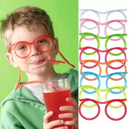 500pcs Novelty Amazing Silly Multi-colors Glasses Straw Funny Drinking Frames Eyeglasses Straws DIY Children Kids Drinkware Supplies For Party Favor G0522