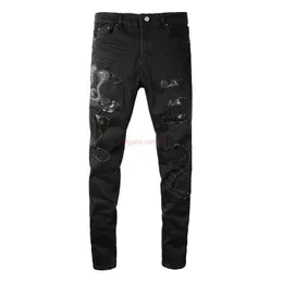 Designerkläder amires jeans denim byxor 8560 mode amies broderi cobra big hål svart nödbiten smal passform mode mens jeans nödläge rippade mager motoc