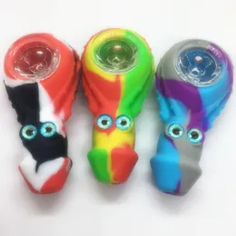 Cool Colorful Silicone Octopus Shape Pipes Herb Tobacco Oil Rigs Storage Box Glass Hole Filter Bowl Portable Handpipes Smoking Cigarette Hand Holder Tube