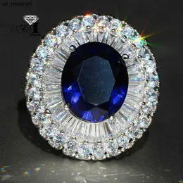 Band Rings YaYI Jewelry Fashion Princess Cut 55CT Blue Sapphire Natural Zircon Silver Color Engagement wedding Party Rings J230522