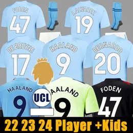 22 23 24 Haaland Soccer Jerseys Grealish Sterling Mans Cities Mahrez Fans Player Version de Bruyne Foden Football Shirt Kids Kit Sets