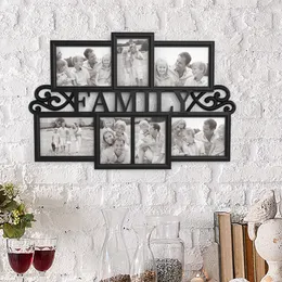 Lavish Home Family Collage Picture Frame with 7 Openings for Three 4x6 and Four 5x7 Photos- Wall Hanging Display for Personalized Decor Bla