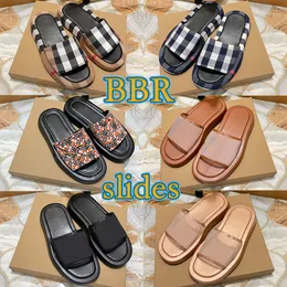 Designer-Hausschuhe BBR übertrieben karierte Baumwoll-Plateau-Slides braun schwarz Luxus-Sandalen Damen-Slipper Sommer-Flats Strand-Flip-Flop-Slide-Sandale Outdoor-Schuhe