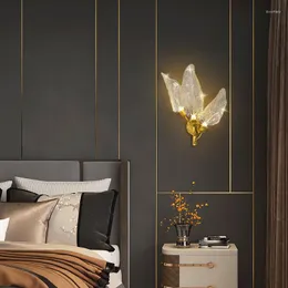 Lampada da parete a LED per interni a forma di foglia di cristallo, camera da letto, comodino, decorazione per interni, scale, corridoio, illuminazione, finitura oro/nero