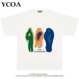 Мужские рубашки мужская футболка хлопок негабаритный летний отпечаток ycoa график Harajuku хип -хоп свободный топ
