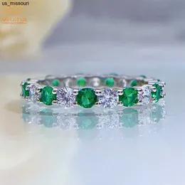 Band Rings Wuiha Classic 925 Sterling Silver Round Cut Created Moissanite Emerald Gemstone Wedding Engagement Row Diamond Ring Fine Jeweller J230522