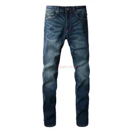 Ubrania markowe Amires Jeans Spodnie jeansowe Wang Yibos Same Fog Amies Washed Blue Basic Wszechstronne dopasowane jeansy męskie High Street Slp Spodnie Distressed Ripped S