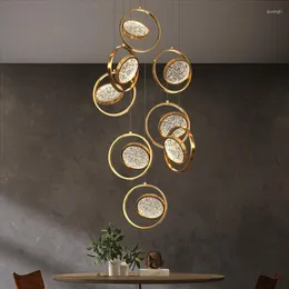 Подвесные лампы Регулируемая кольцевая люстра современная учеба Living Room Lames Destraint Restaurant Cafe Villa Loft Deluxe Gold Stair