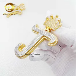 Nuevo diseño personalizado 925 plata hip hop letra nombre vvs moissanite diamante inicial collar helado colgante