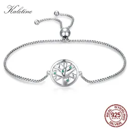 Bangles KALETINE Sterling Pulseiras Coração Árvore da Vida Charme Pulseira de Cristal Verde Ajustável Sier Jóias Mulheres KLTB067