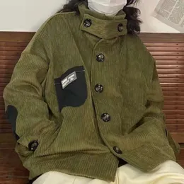 レディースジャケットアウターウェアレディース秋の緩い日本のレトロな学生ジャケットトップコーデュロイスタンドカラー風のヴィンテージボンバーコート