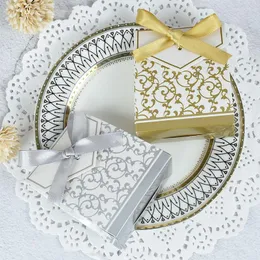 Enrocamento de presente 5/10/20pcs Caixa de papel de doce de prata de ouro com fita de embalagem de casamentos Bolsa de bebê Decoração de festas de aniversário