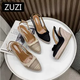 Sandals ZUZI Women's Espadrilles Wedge 2023 New Sandals Bow Hollow Single Shoes Women's Fashion Pointed High Heels Thick Bottom Str J230518 J230519