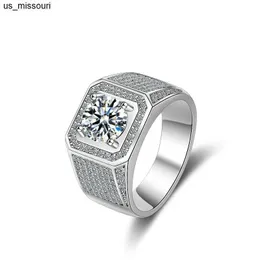 Pierścienie zespołowe Prawdziwy pierścień Moissanite dla mężczyzn Sterling Silver 2 okrągłe genialne diamenty pierścionek zaręczynowy męski biżuteria ślubna J230522
