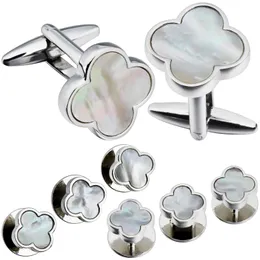 Hawson Tuxedo Studs manschettknappar Set Flowers Mother of Pearl Cuff Links Men smycken bröllopspresent med lådor