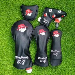 Andra golfprodukter Black Colors Fisherman Hat Golf Club #1 #3 #5 Wood Headcovers Driver Fairway Woods Cover Pu Leather Head Covers 230522