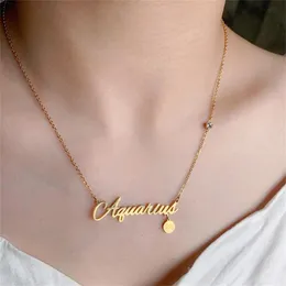 Necklaces 12 Sign/Lot Zodiac Letter Pendant Necklace Astrology Jewelry Gold Silver Stainless Steel Star Necklace For Women Friendship Gift