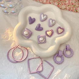 Hoop Earrings PUSHY Cute Romantic Periwinkle Blue Purple Heart Huge For Women Girl S925 Silver Needle Vintage Stud