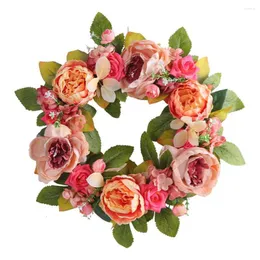 Decorative Flowers Artificial Garland Weather-resistant Full Bloom Faux Deadwood Peony Wreath Bright Colors Door Pendant Balcony Supply